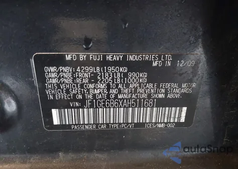 2010 Subaru Impreza 2.5I Premium from USA, damaged, VIN JF1GE6B6XAH511681